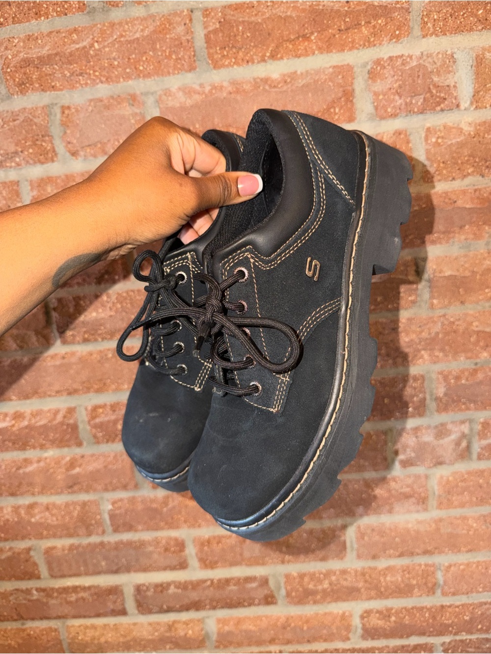 Skechers Black Chunky Lace-Up Platform Shoes